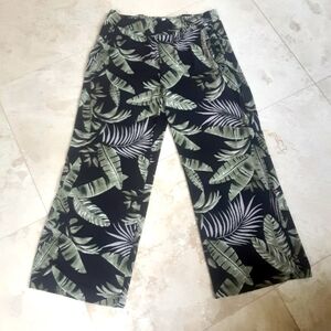 Palm Leaves Wide Leg Pants By Laura, Two Front Pockets, Made In Canada, NOSWOT